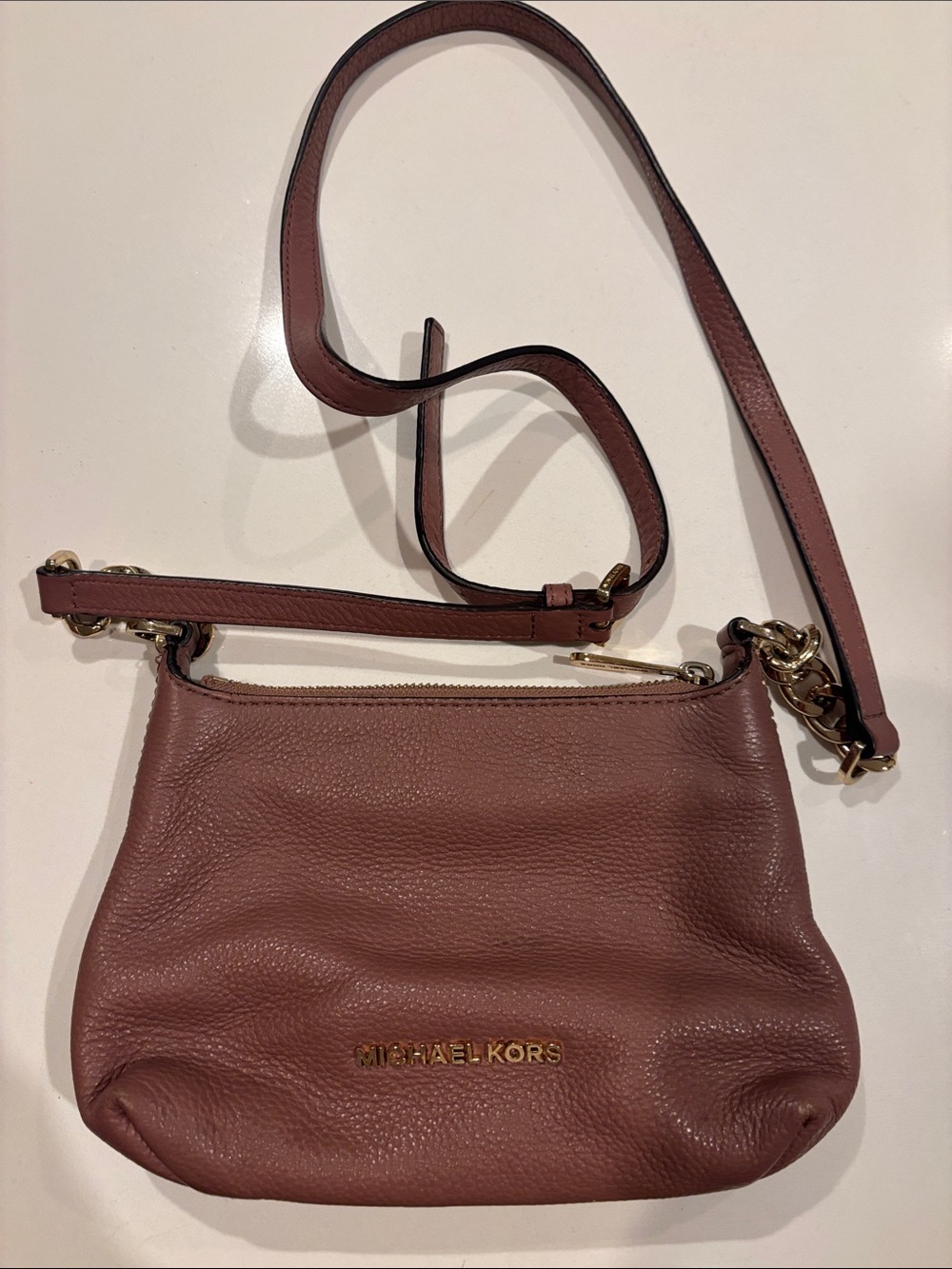 Michael Kors Rosewood Leather Crossbody Bag with Gold Hardware
